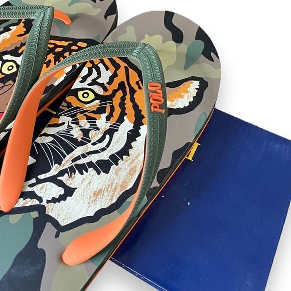 Polo Ralph Lauren Whitlebury II Tiger Camo Print Flip Flop Sandals Mens size 11 - Picture 5 of 7